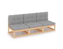 vidaXL 3-Seater Sofa with Cushions Solid Pinewood