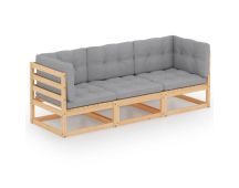 vidaXL 3-Seater Garden Sofa with Cushions Solid Pinewood