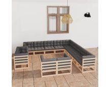 vidaXL 13 Piece Garden Lounge Set with Cushions Solid Pinewood