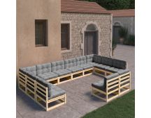 vidaXL 12 Piece Garden Lounge Set with Cushions Solid Pinewood