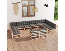 vidaXL 12 Piece Garden Lounge Set with Cushions Solid Pinewood