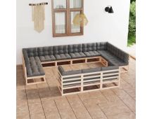 vidaXL 13 Piece Garden Lounge Set with Cushions Solid Pinewood