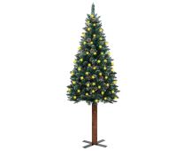 vidaXL Slim Pre-lit Christmas Tree with Real Wood&White Snow Green 180 cm