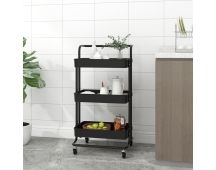 vidaXL 3-Tier Kitchen Trolley Black 42x35x85 cm Iron and ABS