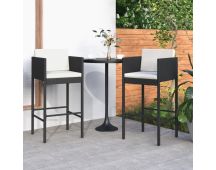 vidaXL Bar Stools 2 pcs with Cushions Black Poly Rattan