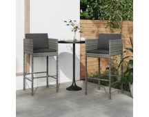 vidaXL Bar Stools 2 pcs with Cushions Grey Poly Rattan