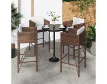 vidaXL Bar Stools 4 pcs with Cushions Brown Poly Rattan