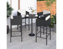 vidaXL Bar Stools 4 pcs with Cushions Black Poly Rattan