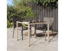 vidaXL Garden Table 90x90x75 cm Tempered Glass and Poly Rattan Beige