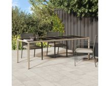 vidaXL Garden Table Beige 250x100x75 cm Tempered Glass and Poly Rattan