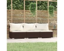 vidaXL 3-Seater Sofa with Cushions Brown Poly Rattan