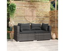 vidaXL 2-Seater Sofa with Cushions Grey Poly Rattan