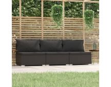 vidaXL 3-Seater Sofa with Cushions Black Poly Rattan