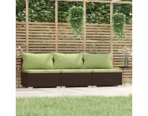 vidaXL 3-Seater Sofa with Cushions Brown Poly Rattan