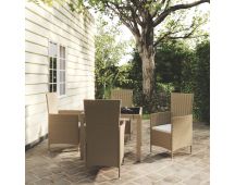 vidaXL 5 Piece Outdoor Dining Set with Cushions Poly Rattan Beige