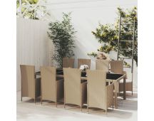 vidaXL 9 Piece Outdoor Dining Set with Cushions Poly Rattan Beige