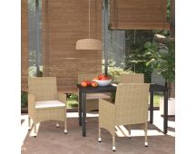 vidaXL 5 Piece Garden Dining Set with Cushions Poly Rattan Beige