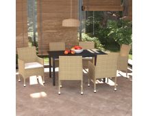 vidaXL 7 Piece Garden Dining Set with Cushions Poly Rattan Beige