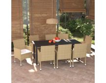 vidaXL 9 Piece Garden Dining Set with Cushions Poly Rattan Beige