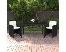 vidaXL 3 Piece Garden Dining Set with Cushions Poly Rattan Black