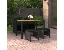 vidaXL 5 Piece Garden Dining Set with Cushions Poly Rattan Black