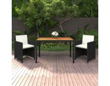 vidaXL 3 Piece Garden Dining Set with Cushions Poly Rattan Black