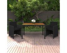 vidaXL 3 Piece Garden Dining Set with Cushions Poly Rattan Black