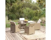 vidaXL 5 Piece Garden Dining Set with Cushions Poly Rattan Beige