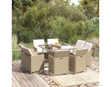 vidaXL 9 Piece Garden Dining Set with Cushions Poly Rattan Beige