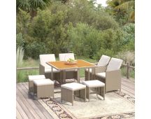 vidaXL 9 Piece Garden Dining Set with Cushions Poly Rattan Beige