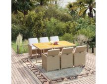 vidaXL 7 Piece Garden Dining Set with Cushions Poly Rattan Beige