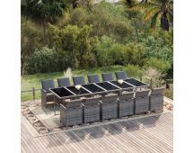 vidaXL 13 Piece Garden Dining Set with Cushions Poly Rattan Grey