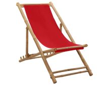 vidaXL Deck Chair Bamboo and Canvas Red