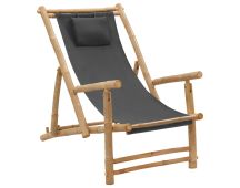 vidaXL Deck Chair Bamboo and Canvas Dark Grey