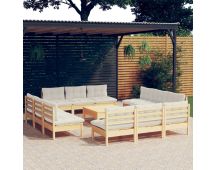 vidaXL 13 Piece Garden Lounge Set with Cream Cushions Pinewood