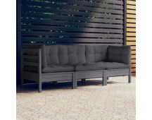 vidaXL 3-Seater Garden Sofa with Anthracite Cushions Solid Pinewood