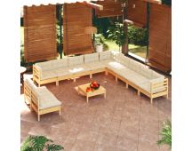 vidaXL 12 Piece Garden Lounge Set with Cream Cushions Solid Pinewood