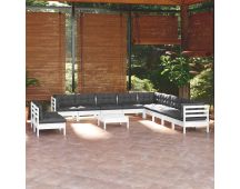 vidaXL 12 Piece Garden Lounge Set with Cushions White Solid Pinewood