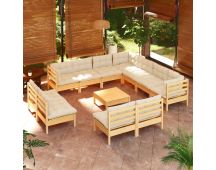 vidaXL 12 Piece Garden Lounge Set with Cream Cushions Solid Pinewood