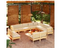 vidaXL 13 Piece Garden Lounge Set with Cream Cushions Solid Pinewood