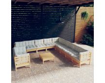 vidaXL 12 Piece Garden Lounge Set with Cream Cushions Solid Pinewood