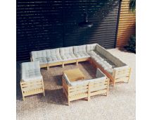 vidaXL 13 Piece Garden Lounge Set with Cream Cushions Solid Pinewood