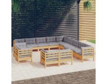 vidaXL 13 Piece Garden Lounge Set with Grey Cushions Solid Pinewood