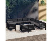 vidaXL 13 Piece Garden Lounge Set with Cushions Black Solid Pinewood