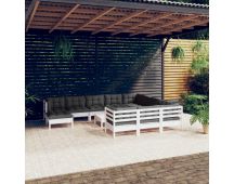 vidaXL 12 Piece Garden Lounge Set with Cushions White Pinewood