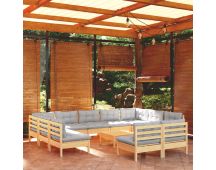 vidaXL 12 Piece Garden Lounge Set with Grey Cushions Solid Pinewood