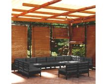 vidaXL 12 Piece Garden Lounge Set with Cushions Black Solid Pinewood