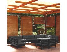 vidaXL 13 Piece Garden Lounge Set with Cushions Black Solid Pinewood