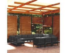 vidaXL 13 Piece Garden Lounge Set with Cushions Black Pinewood