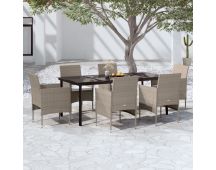 vidaXL 7 Piece Garden Dining Set with Cushions Beige and Black